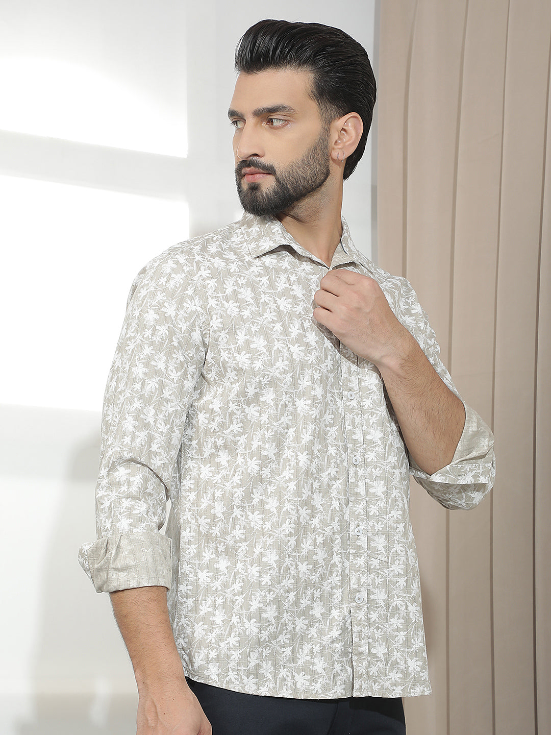 Beige Floral Print Shirt
