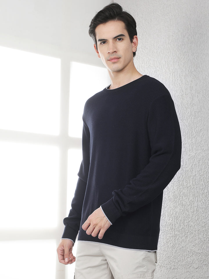 Navy Blue Oversized Round Neck Sweater