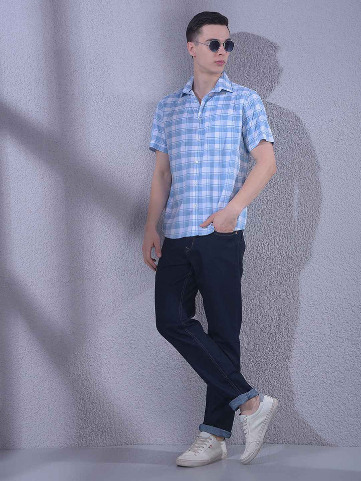 Blue Linen Checked Shirt