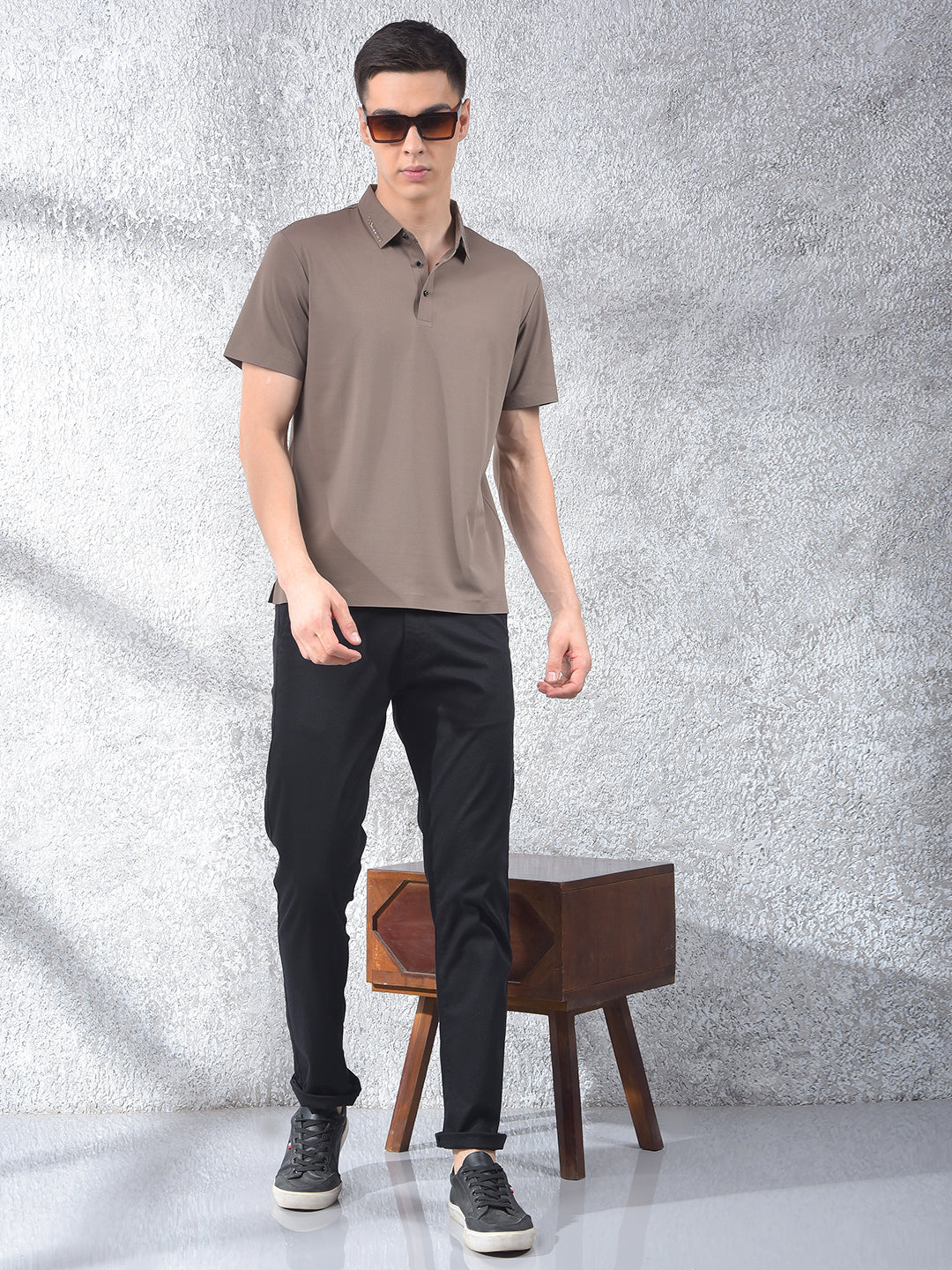 Carbon Dobby Stretch Black Trousers