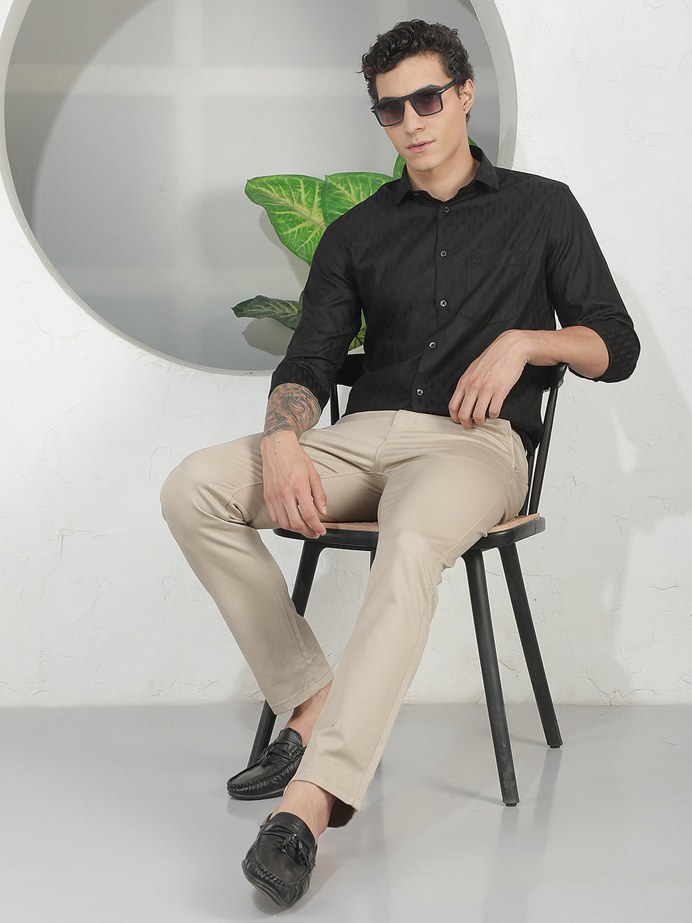 Refined Midnight Black Jacquard Shirt