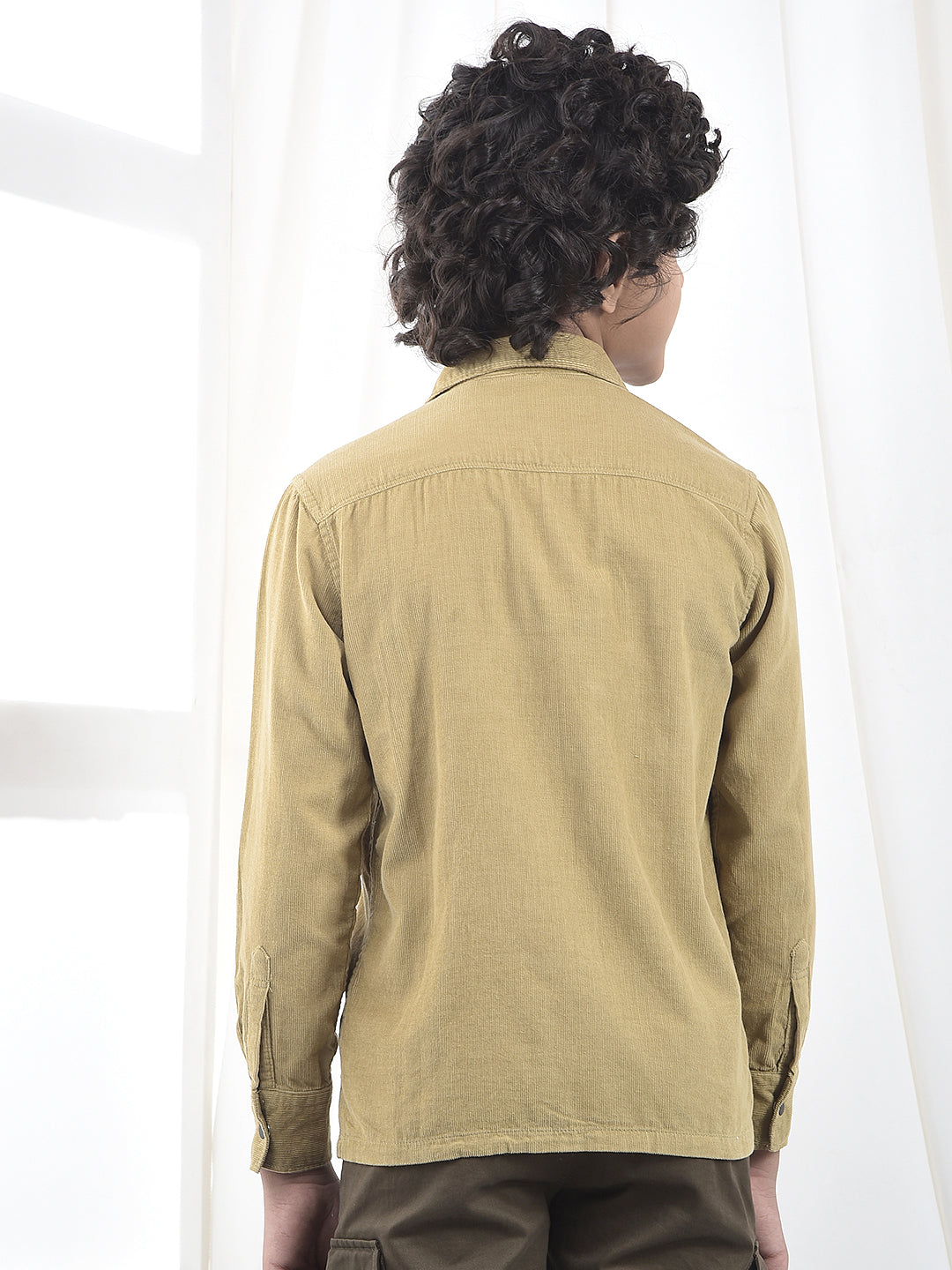 Beige 100% Cotton Corduroy Shirt