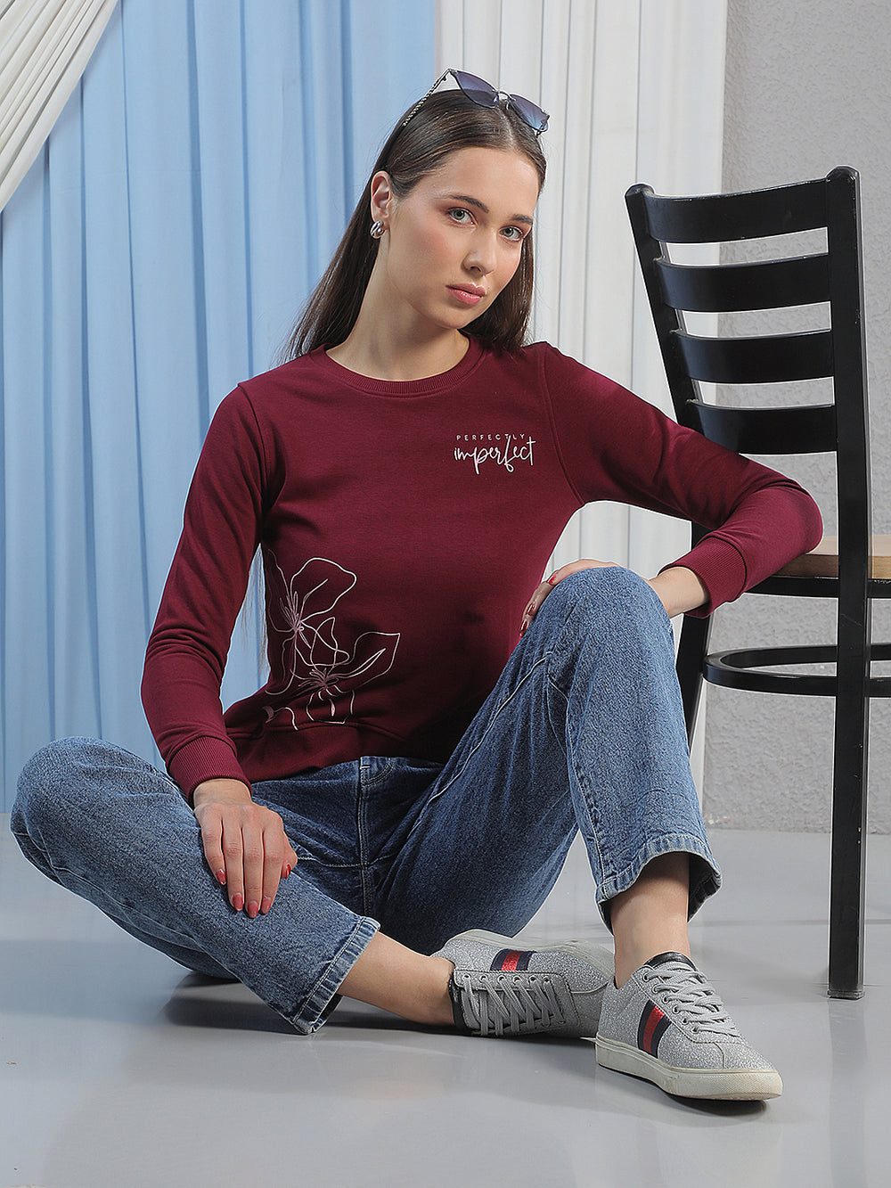 Maroon Floral Print Sweatshirt