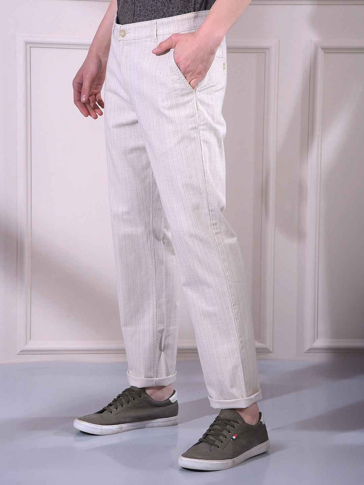 Beige Vertical Stripes Trousers