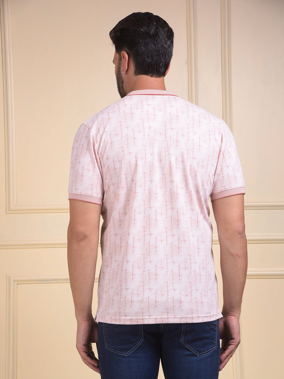 Pink Printed Polo Neck T-Shirt