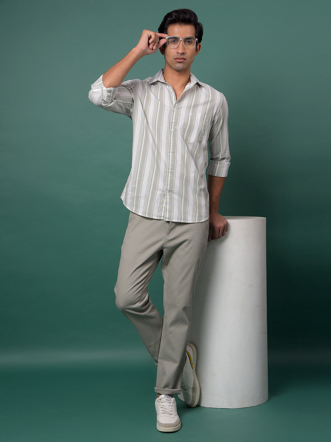 Green Vertical Stripes 100% Cotton Shirt