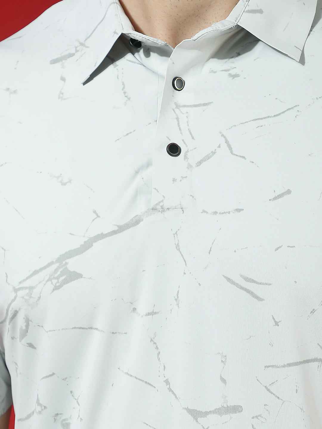 Grey Marble Print Polo T-Shirt