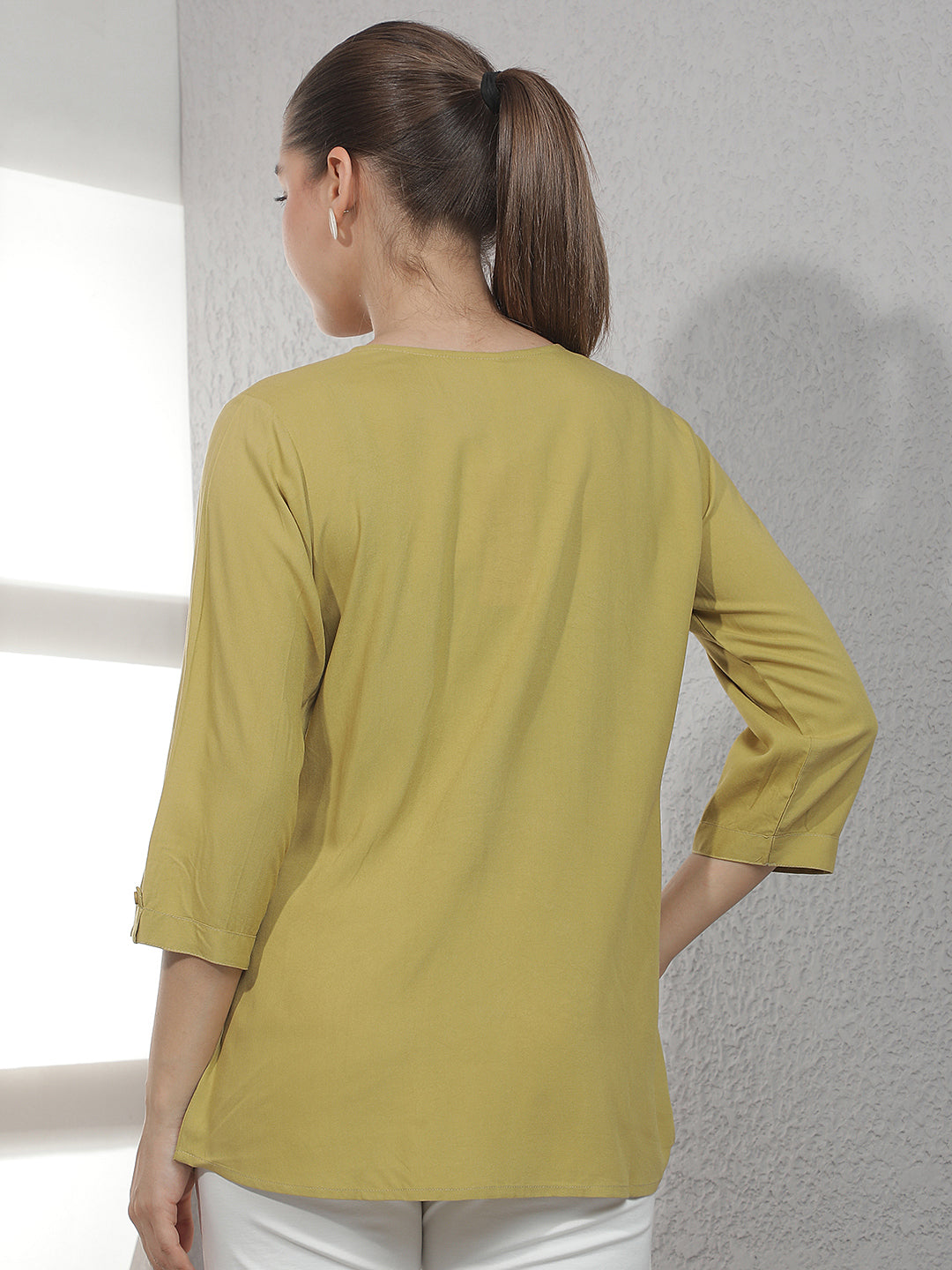 Green Embroidered V-Neck Top
