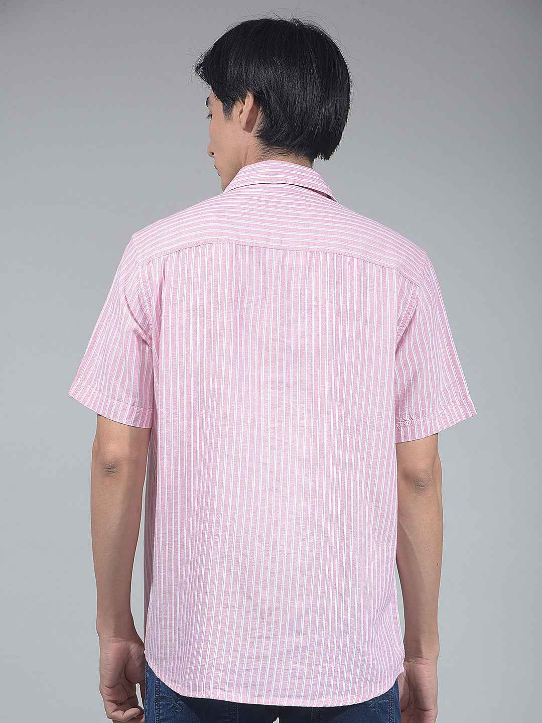 Pink Vertical Striped Linen Shirt