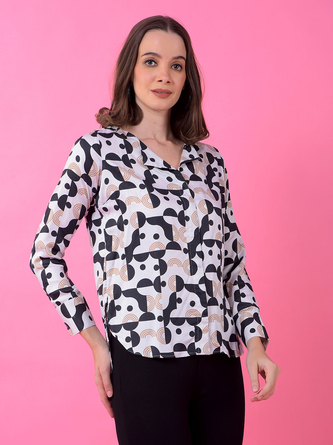 White Printed 100% Modal V-Neck Top