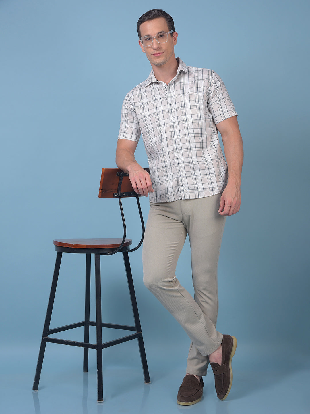 Beige Checked 100% Cotton Shirt