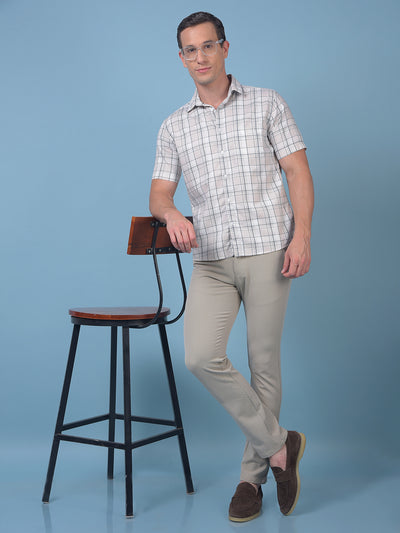 Beige Checked 100% Cotton Shirt