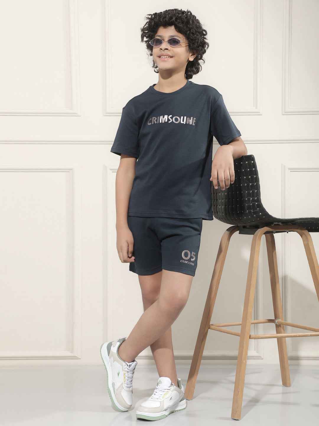 Navy Blue Typographic Print 100% Cotton T-Shirt
