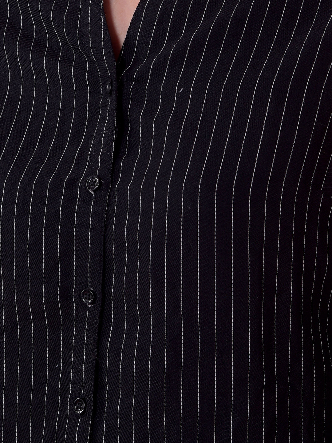 Black Vertical Stripes V-Neck Shirt
