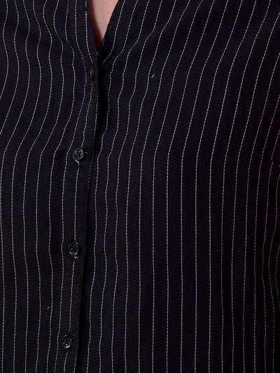 Black Vertical Stripes V-Neck Shirt