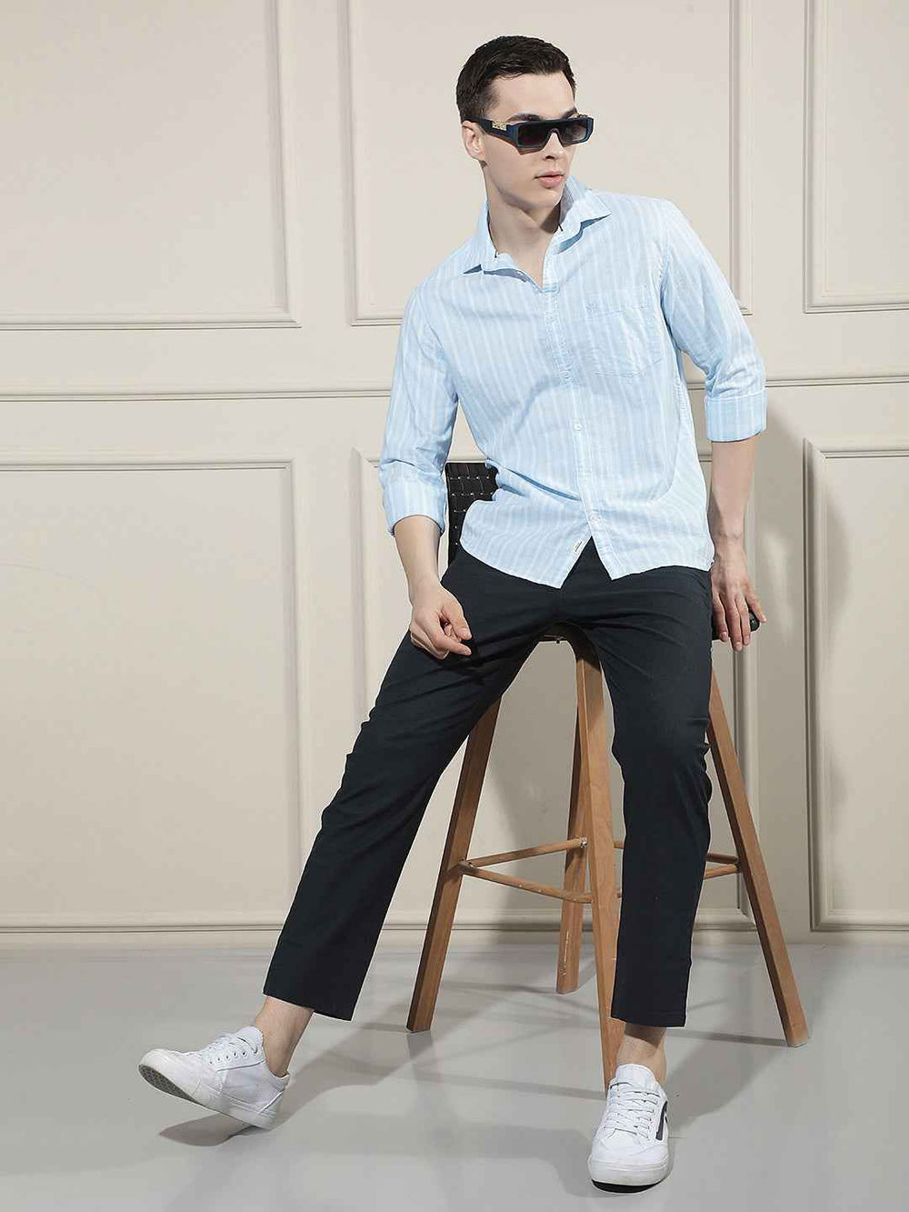 Blue Vertical Stripes 100% Cotton Shirt