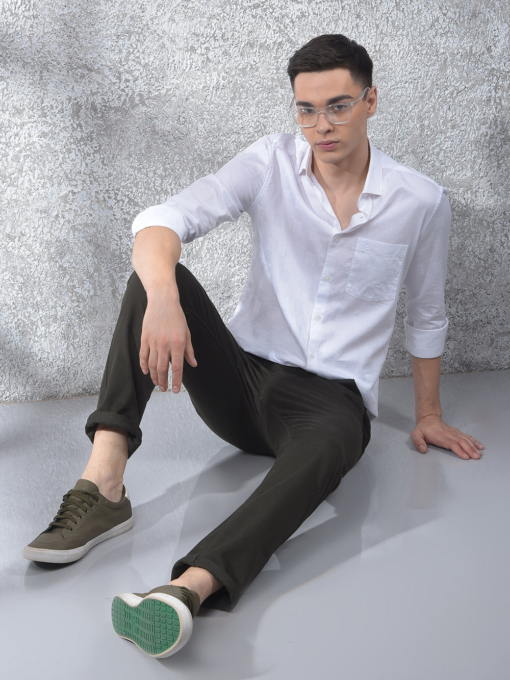 White Textured 100% Cotton Shirt
