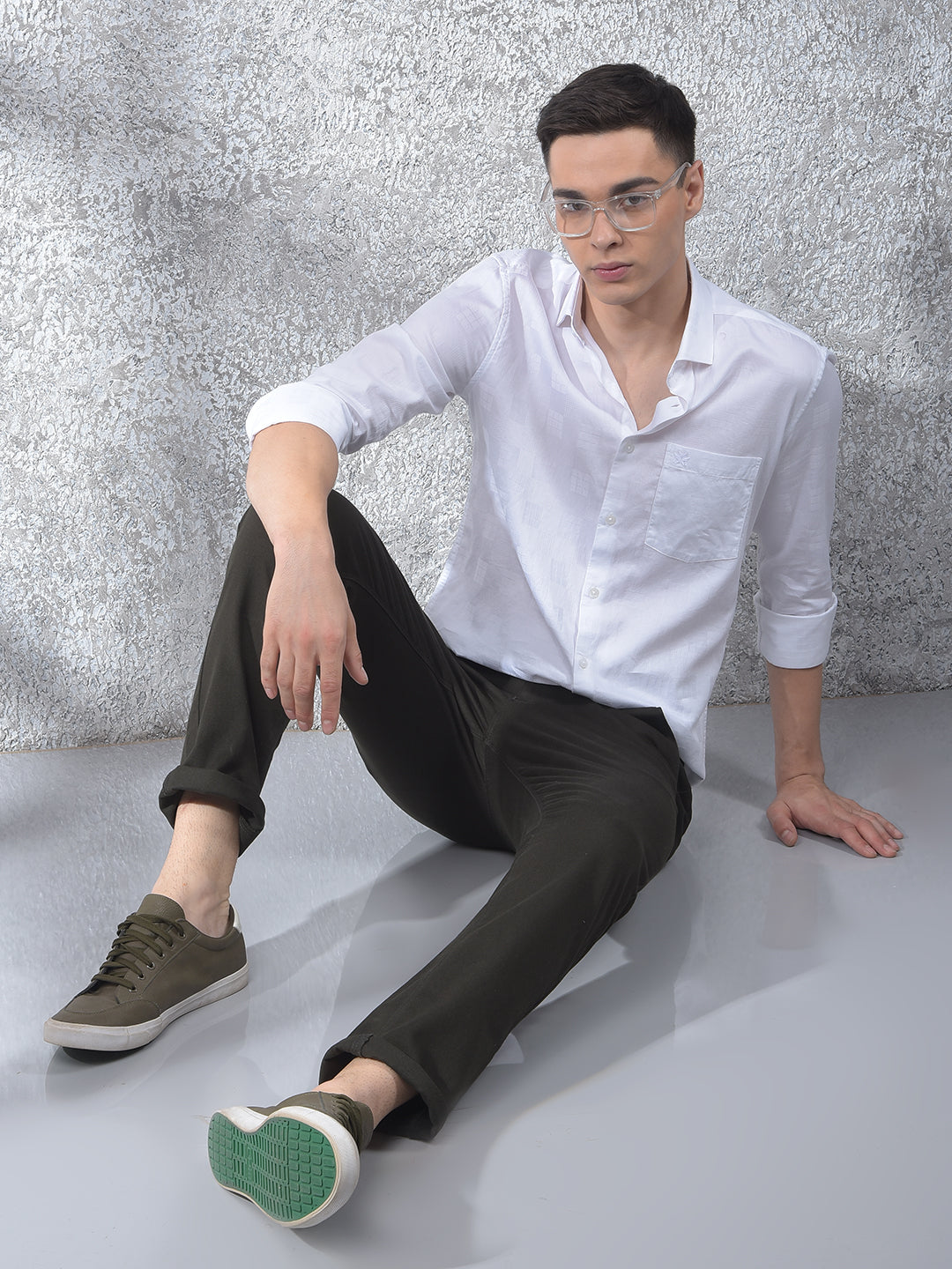 White Textured 100% Cotton Shirt