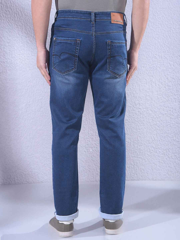 Vivid Blue Faded Stretch Jeans