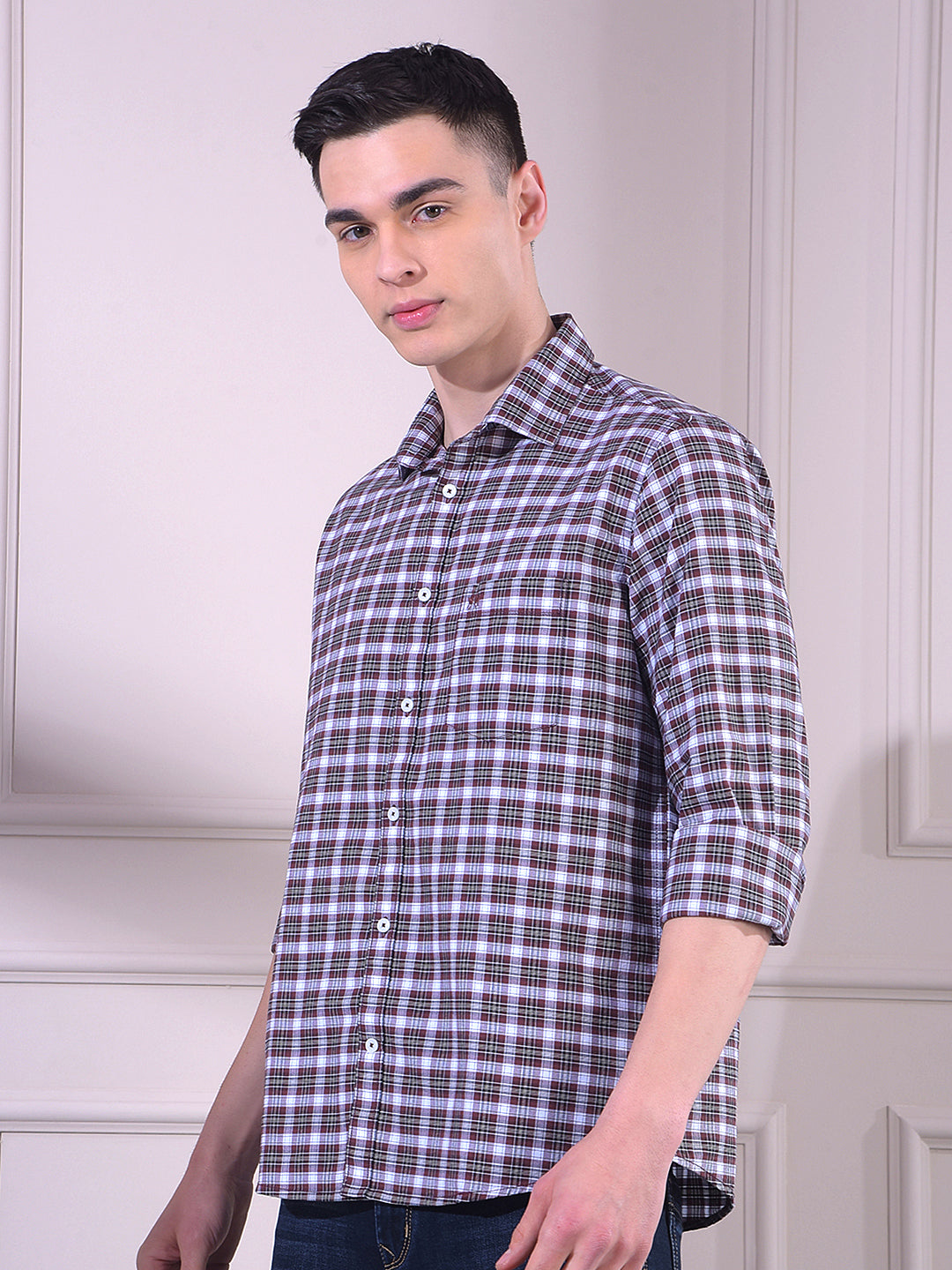 Brown Checked 100% Cotton Shirt