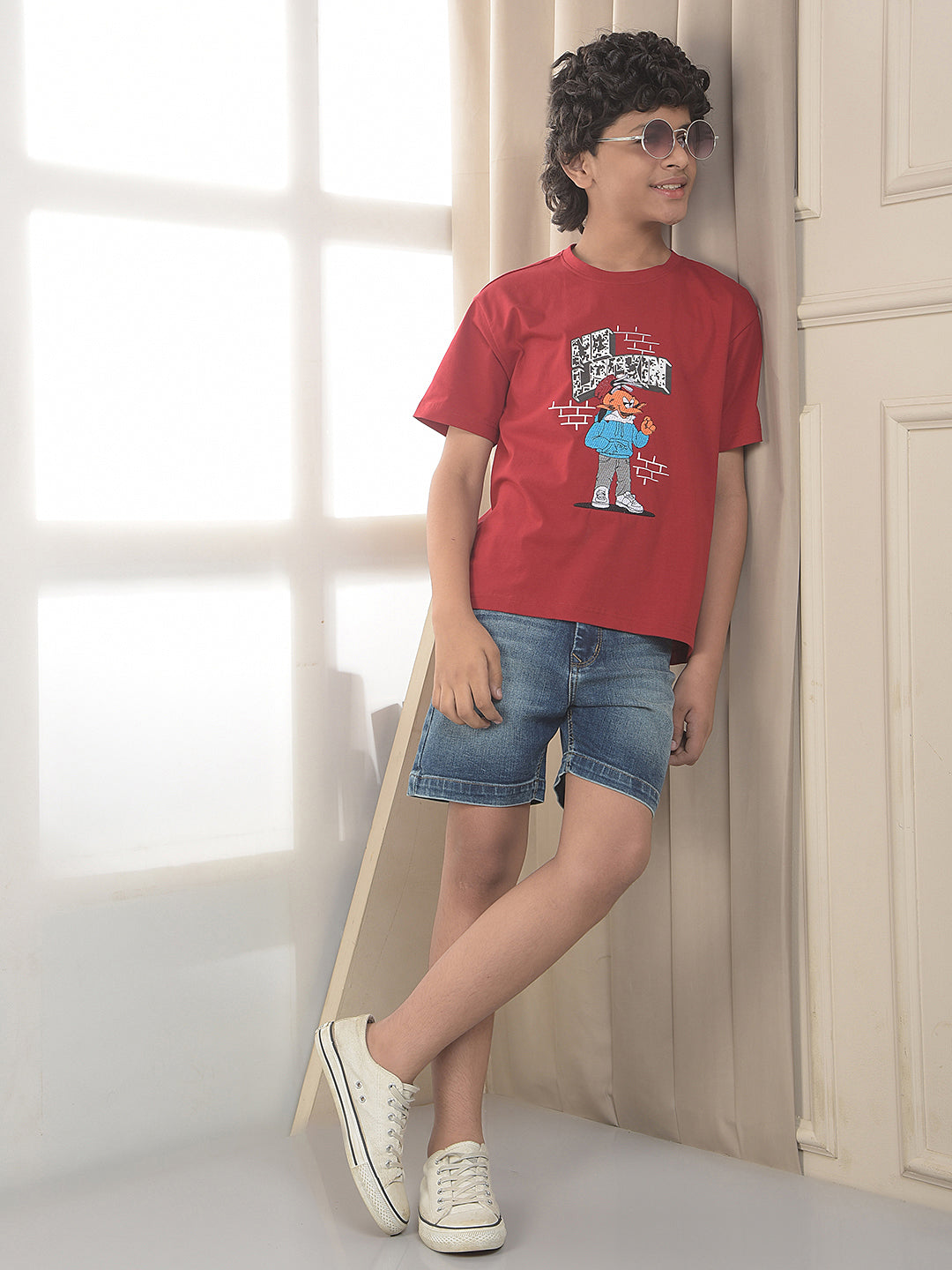 Red Cartoon Printed Oversized T-Shirt
