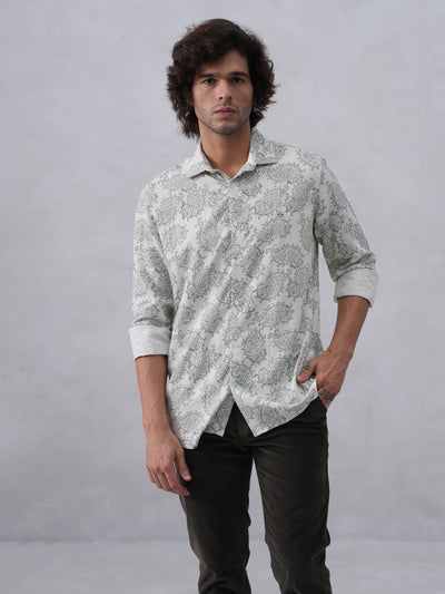Green Printed Linen Shirt
