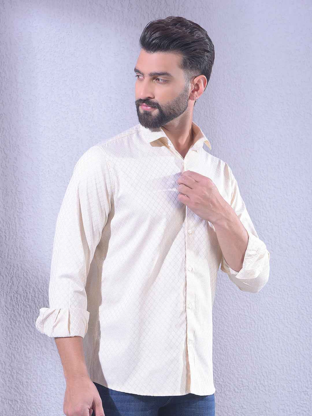Yellow Printed 100% Cotton Shirt