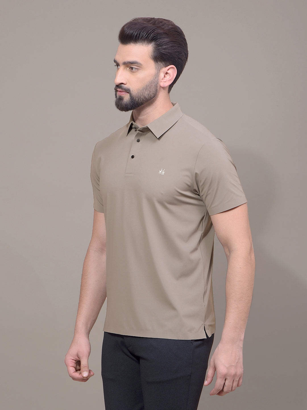 Grey Polo Neck T-Shirt-Men T-Shirts-Crimsoune Club