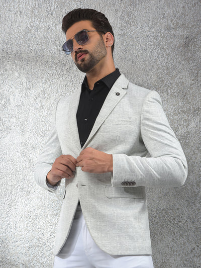 Grey Checked Notched Lapel Single-Breasted Blazer