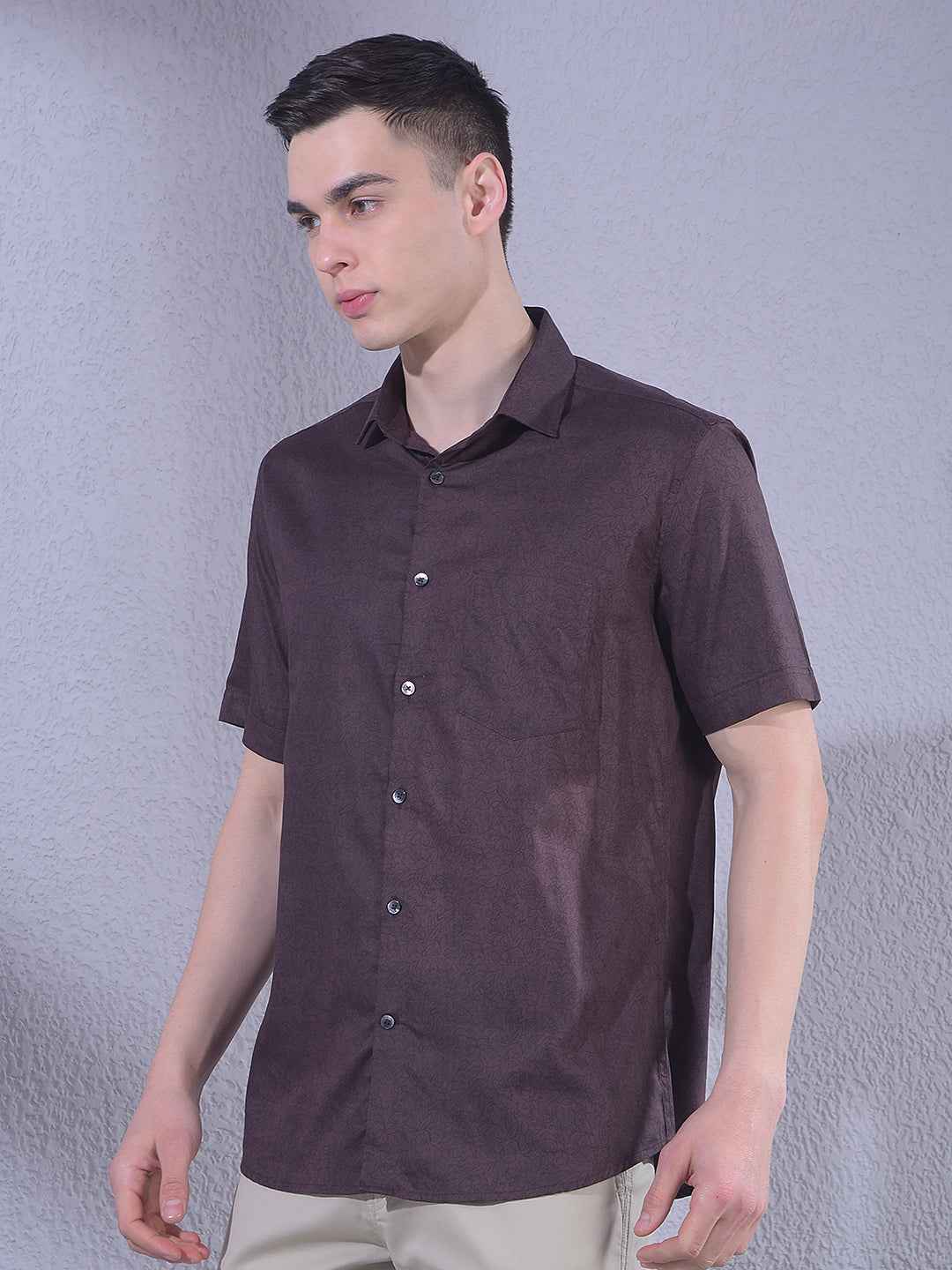 Brown Floral Print Modal Shirt