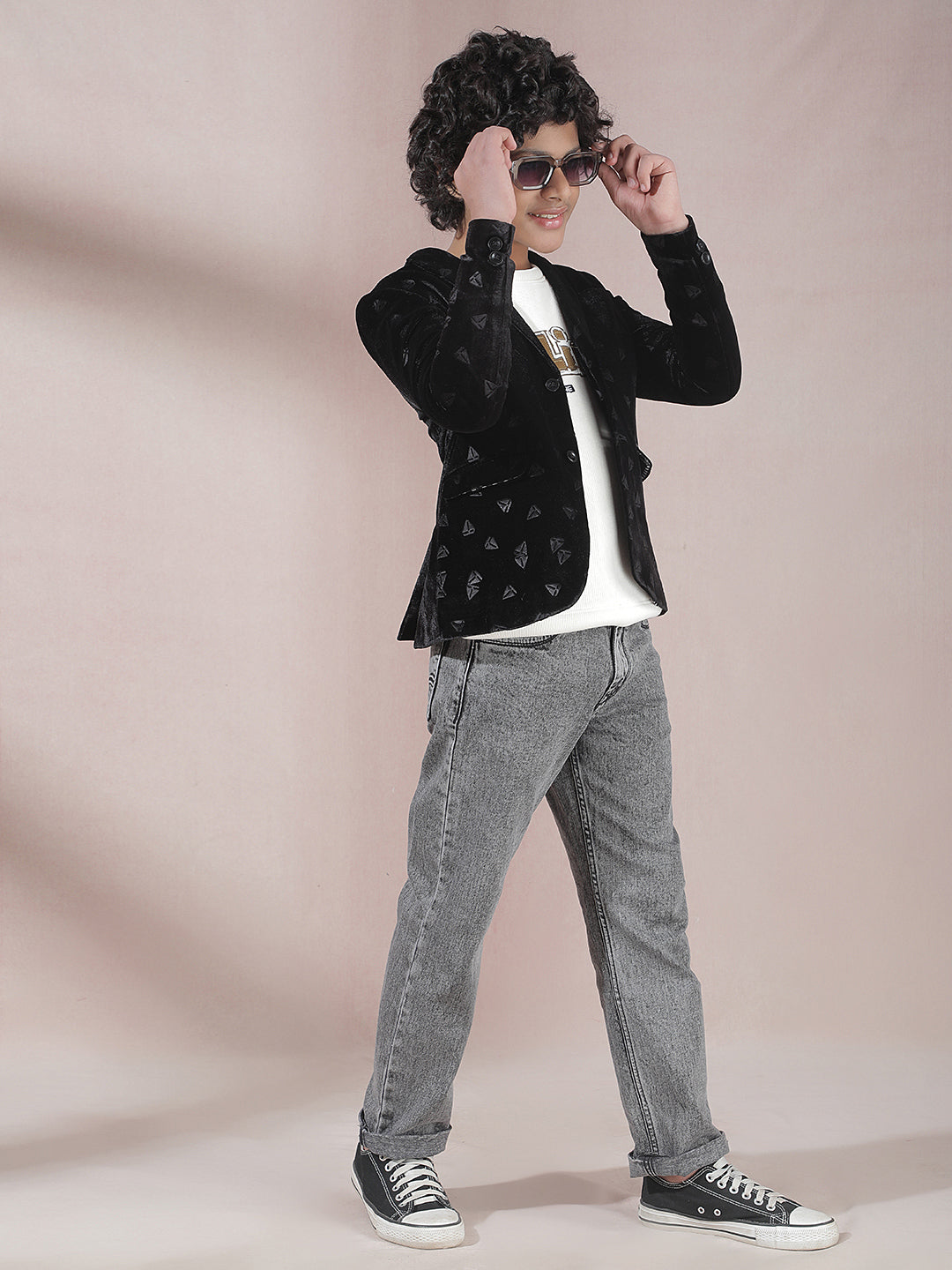 Velvet Printed Black Blazer