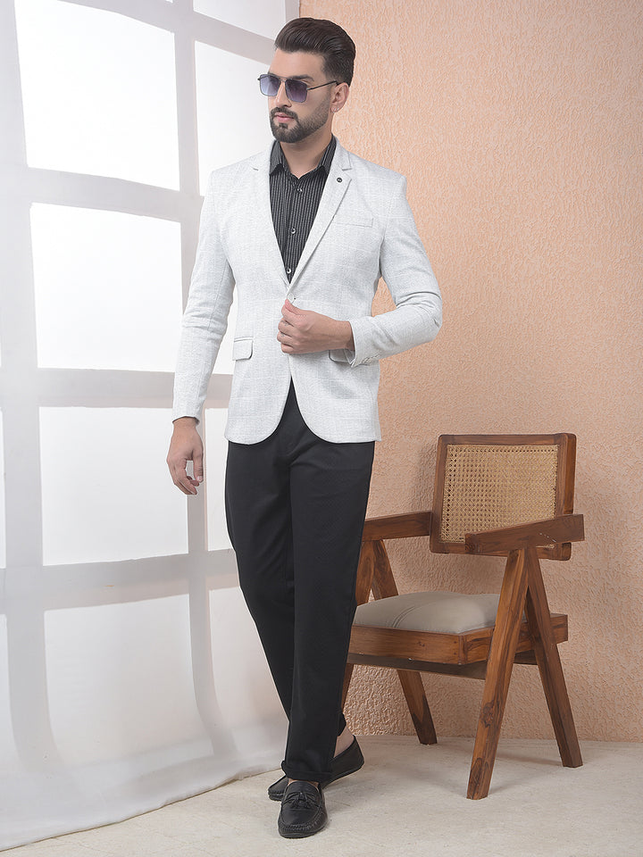 Grey Textured Notched Lapel Single Breasted Blazer