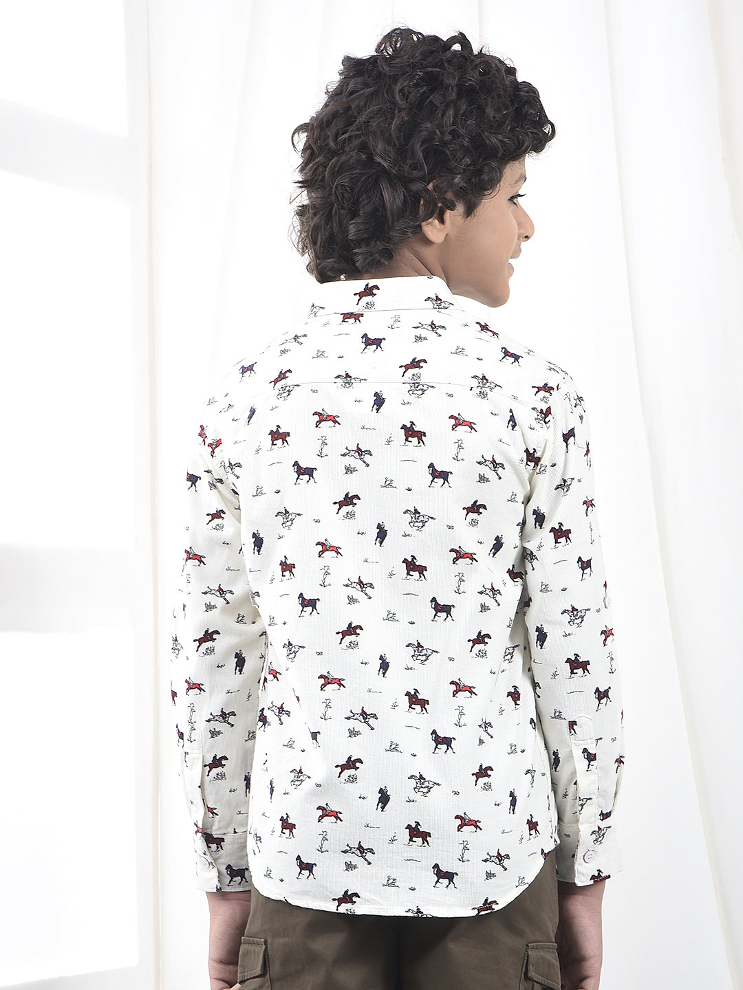 White Printed 100% Cotton Corduroy Shirt