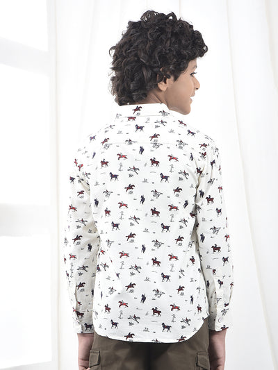 White Printed 100% Cotton Corduroy Shirt