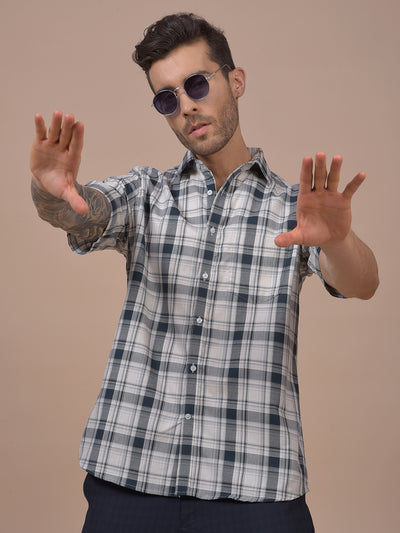 Grey Checked 100% Cotton Shirt