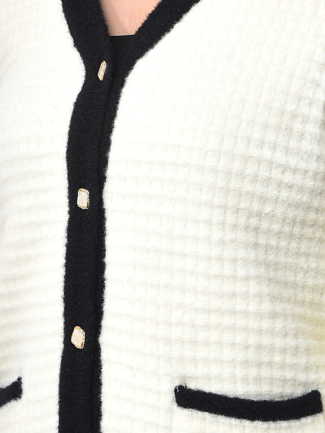 Off White V-Neck Jacquard Sweater