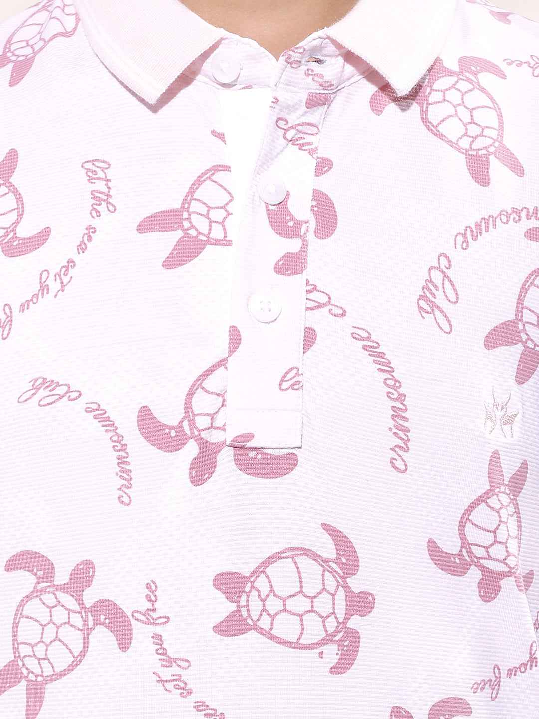 Pink Printed Polo Neck T-Shirt