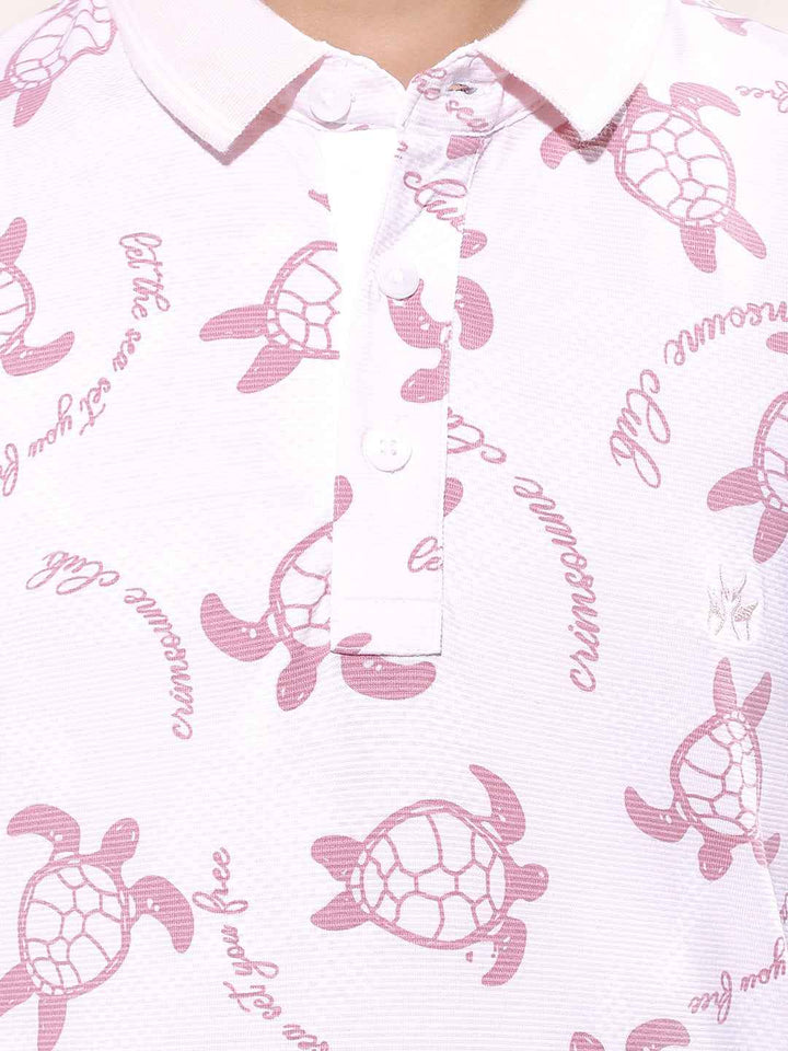Pink Printed Polo Neck T-Shirt