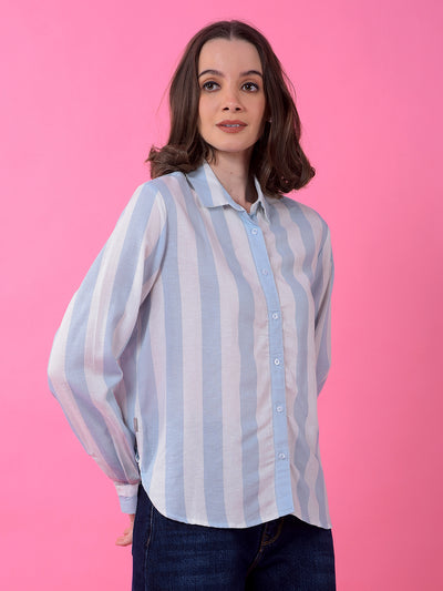 Blue Vertical Stripes Linen Shirt