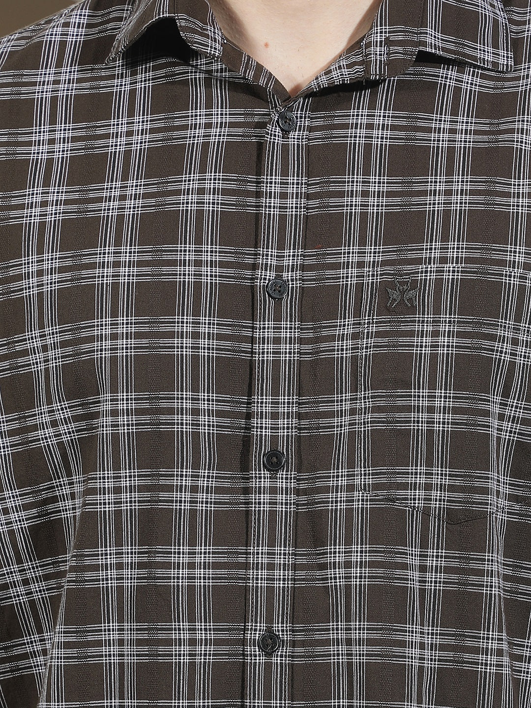 Brown 100% Cotton Checked Shirt