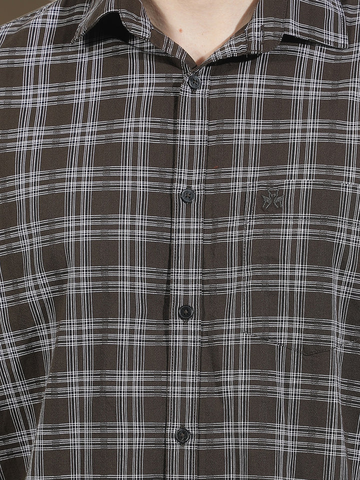 Brown 100% Cotton Checked Shirt