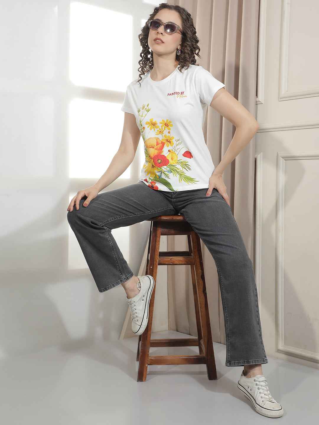 Off White Floral Printed T-Shirt