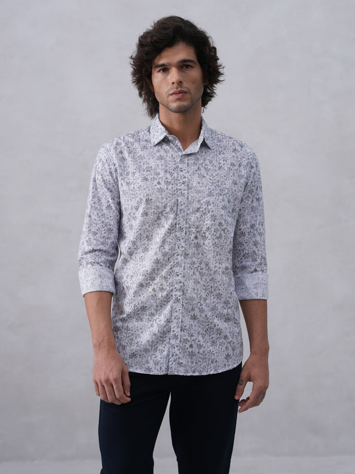 Subtle Grey Floral Print Shirt