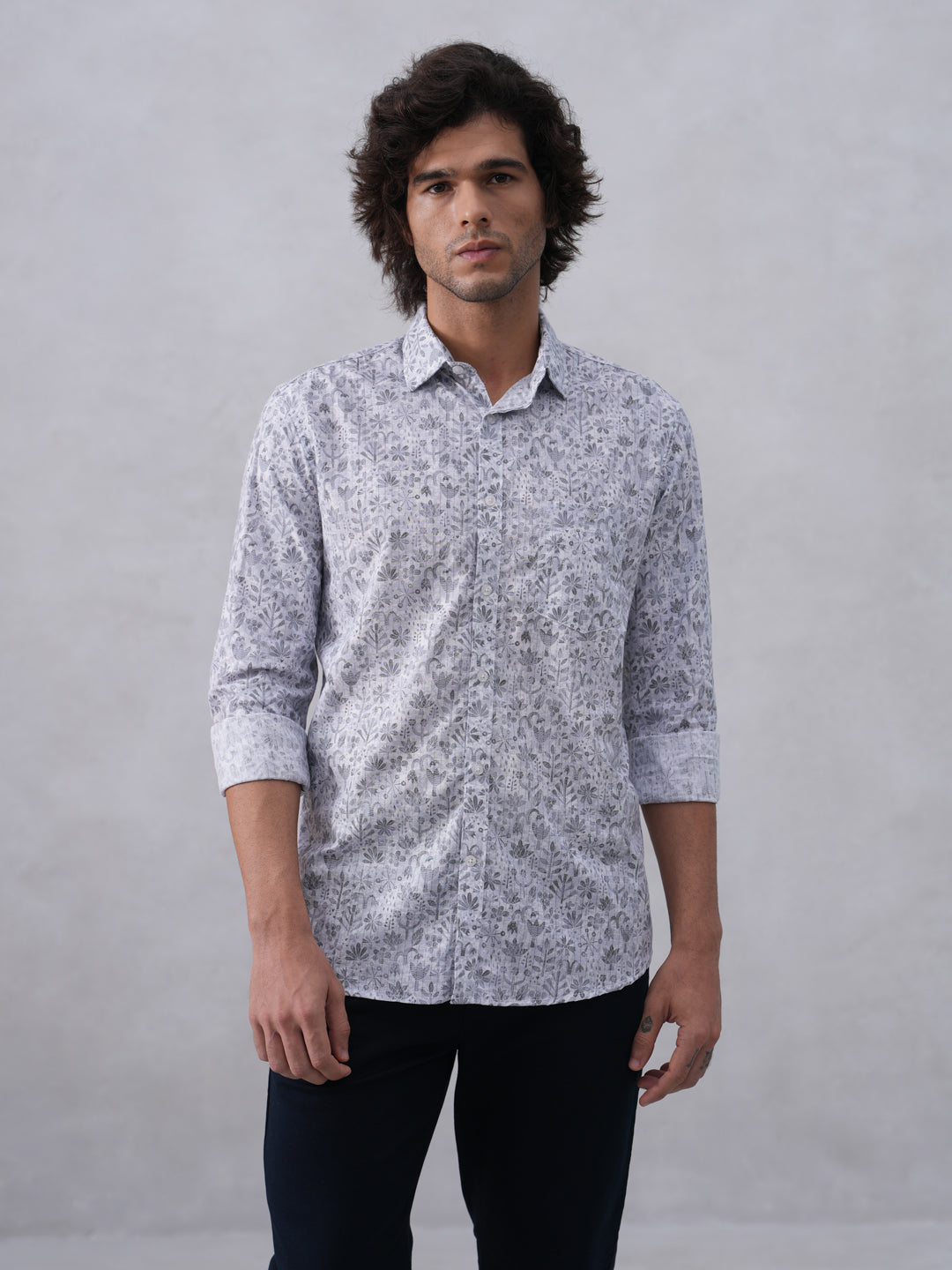 Subtle Grey Floral Print Shirt