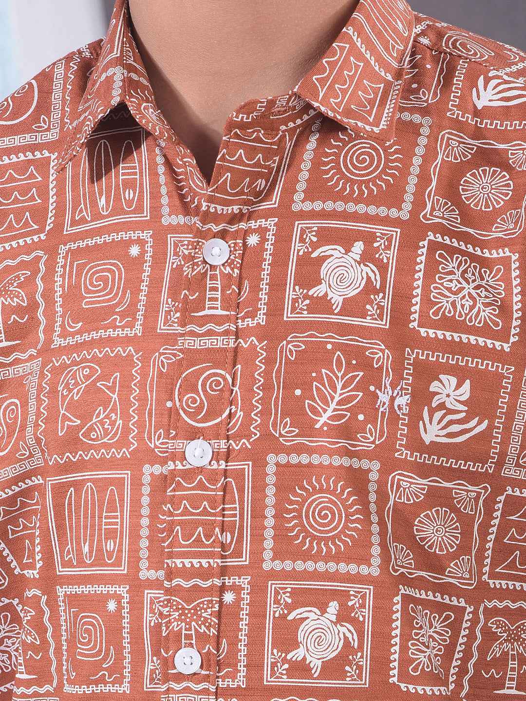 Brown Motif Print Shirt