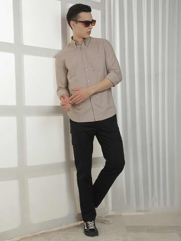 Khaki Button-Down Collar 100% cotton Shirt