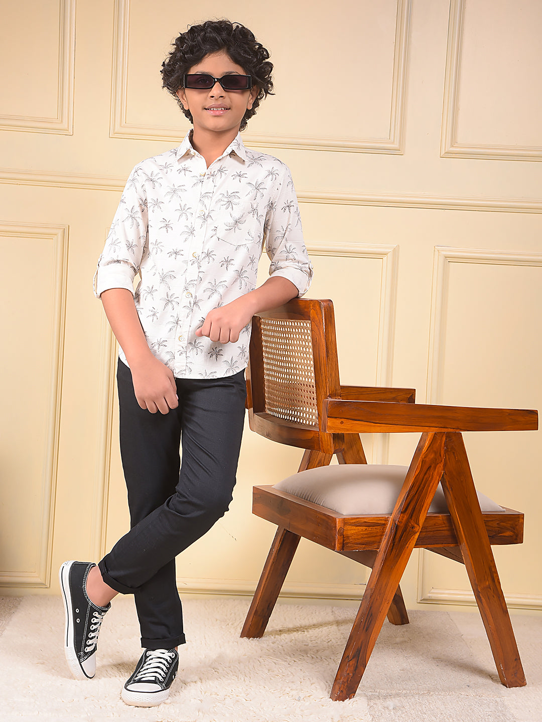 White Floral Print 100% Cotton Shirt