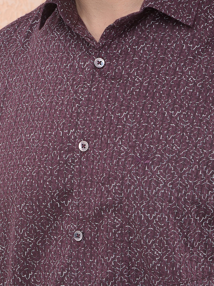 Wine Floral Print Shirt