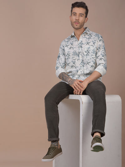 Olive Printed Corduroy Trousers