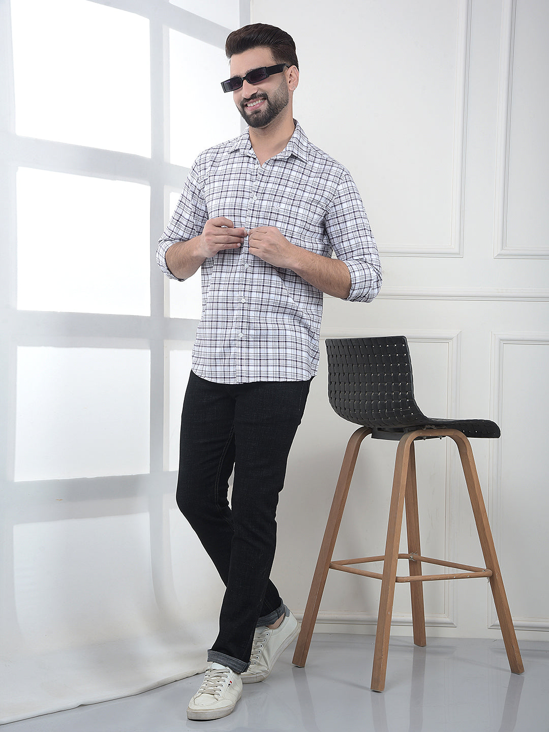 Wine Checked 100% Cotton Shirt